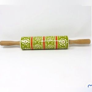 Rare Anthropologie Floral Folk Art Ceramic Rolling Pin NEW
